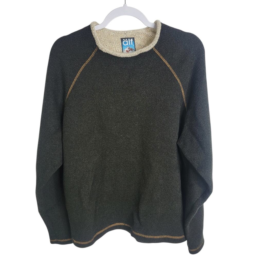 Vintage Alf Sweater Large Green Kuhl Fleece Lined Mock Neck Outdoor Camping Hike